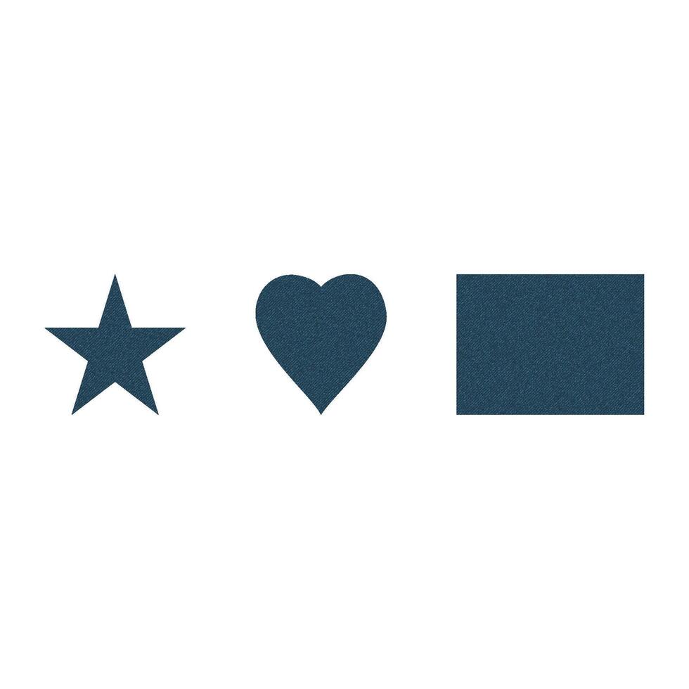 Set of blue denim patches rectangle star heart. Different shapes with place for your text isolated on white background. vector