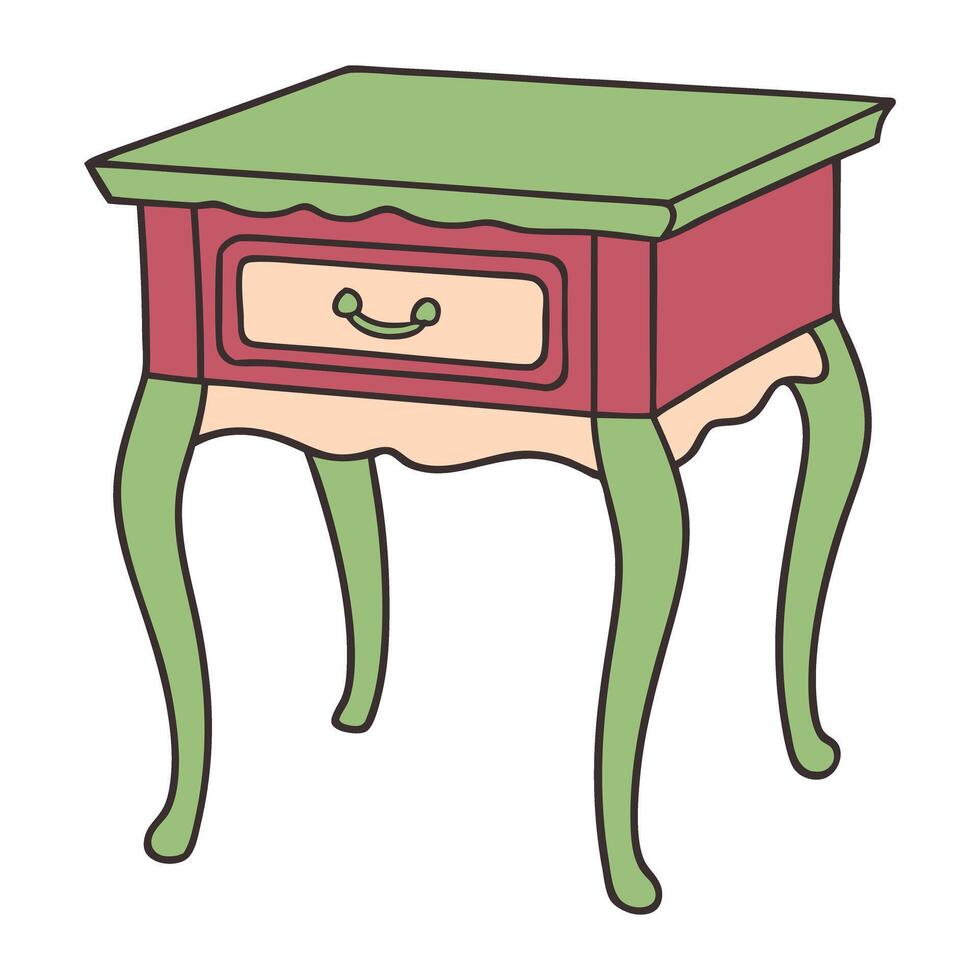 Colorful vintage nightstand illustration with whimsical design vector
