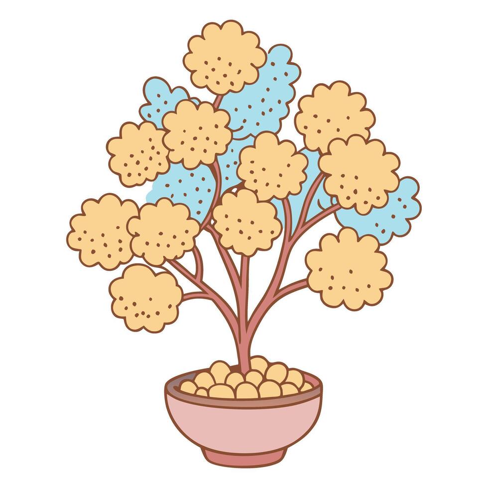 Stylized indoor plant with yellow flowers in a pot, minimalist illustration vector