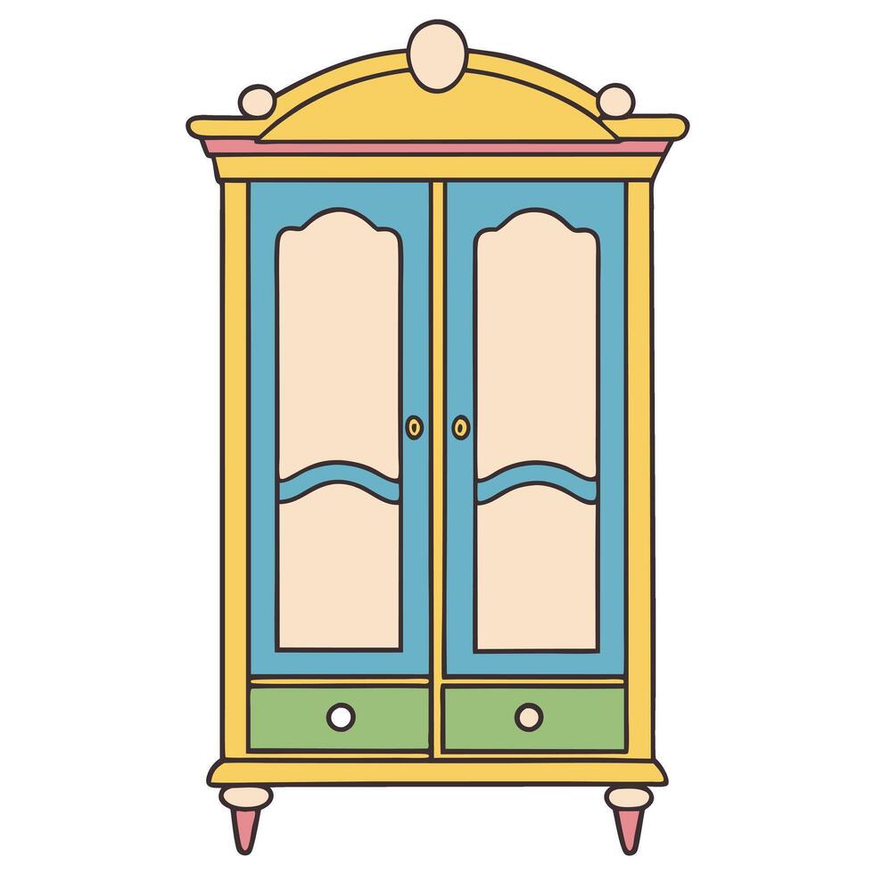 Colorful vintage wardrobe illustration with classic design and pastel hues vector