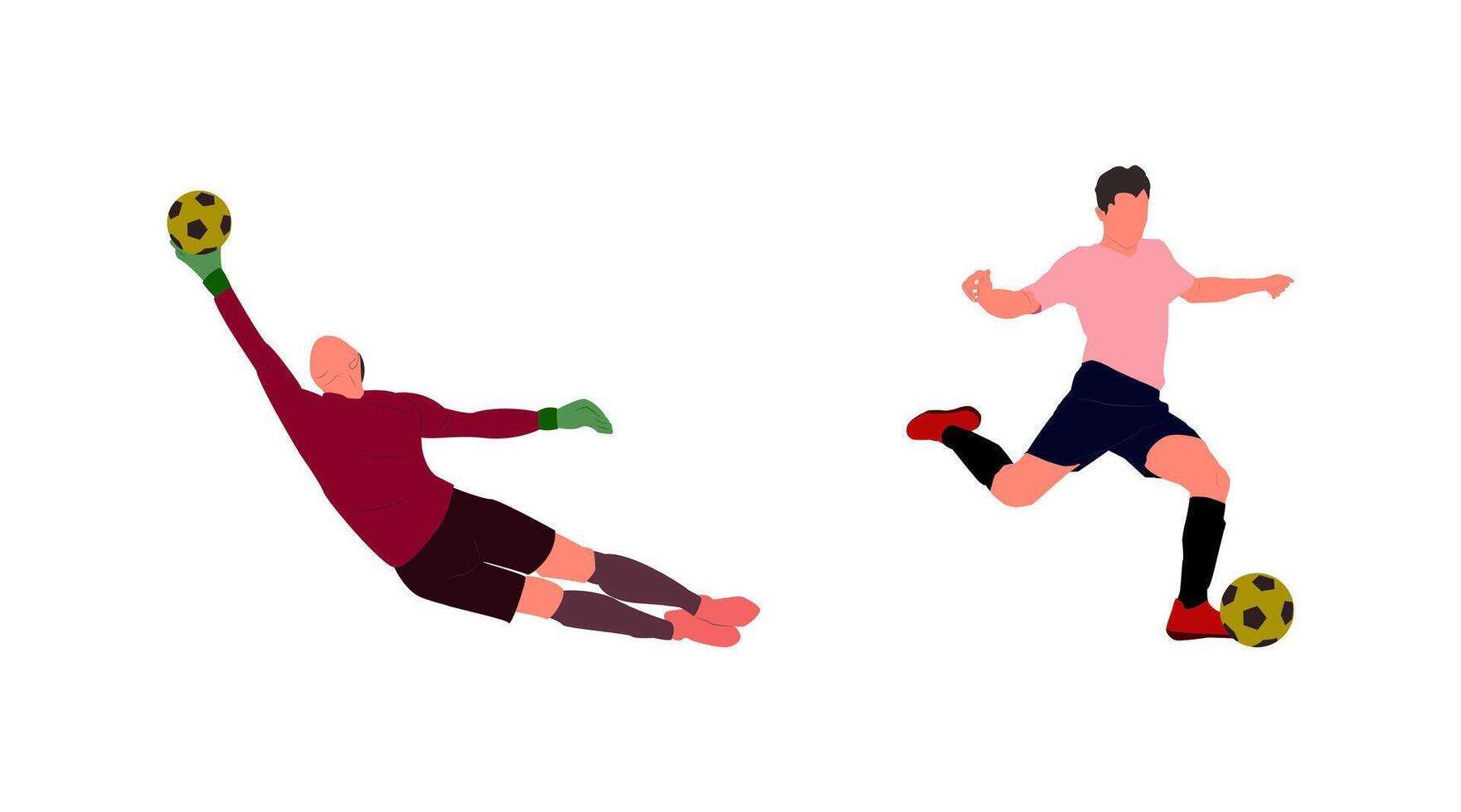 illustration of a goalkeeper holding the ball and someone about to kick the ball vector