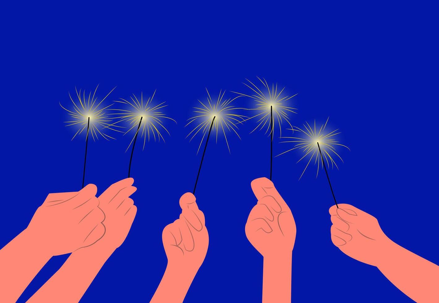 party excitement with holding fireworks. hand and fireworks elements with blue background vector