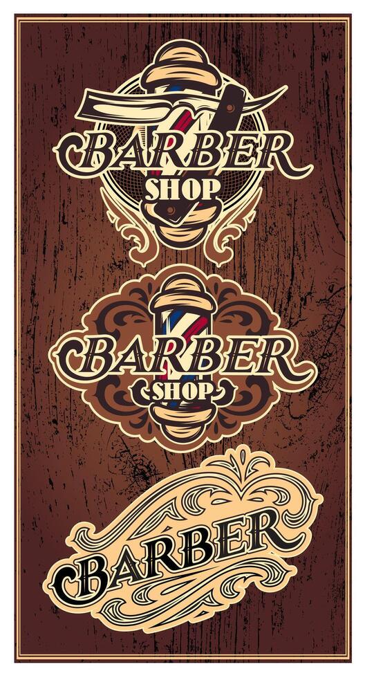 Set retro badges with ornament for Barbershop vector