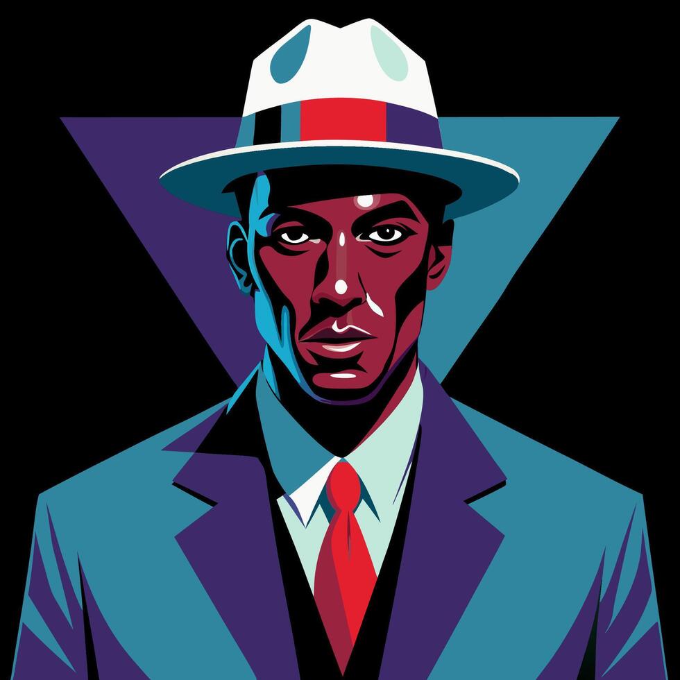 The Portrait of a Mobster Wearing a Classic Fedora Hat vector