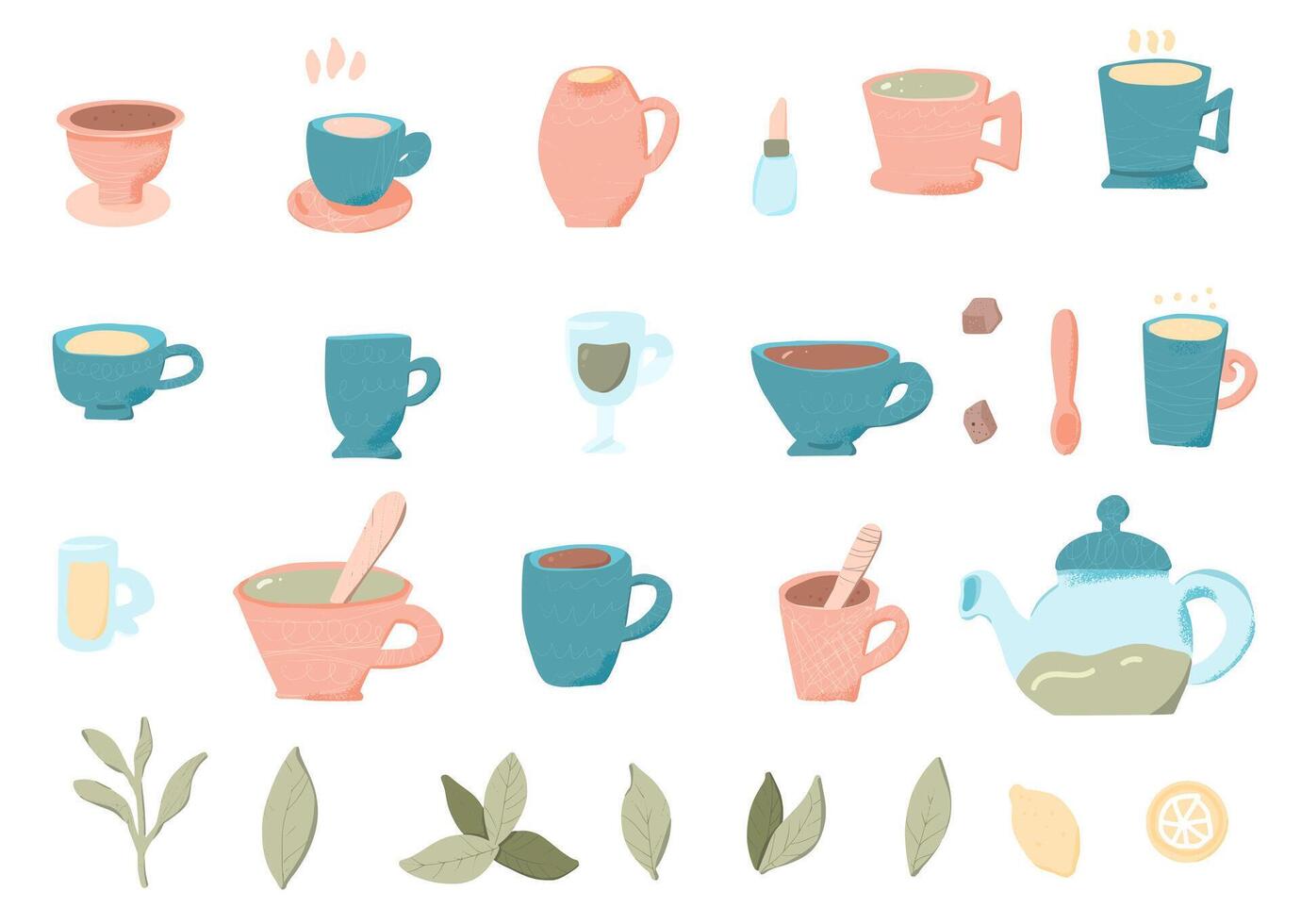 Tea set. Cups and teapots. illustration. vector