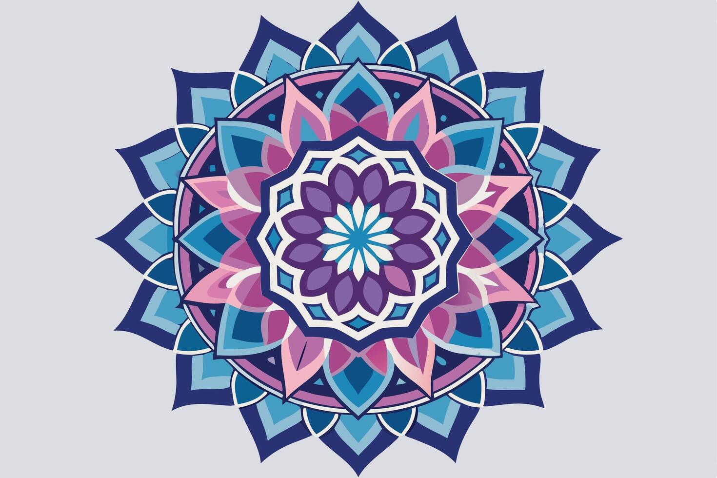 Blue, Pink, and Purple Mandala with Floral Designs. vector
