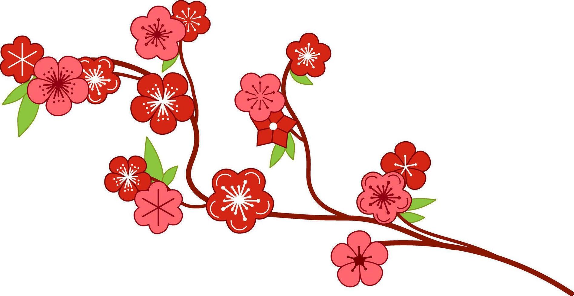 Elegant illustration of a Sakura branch, commonly used in Japanese Kabuki art, featuring pink blossoms. Cartoon graphic illustration composition vector