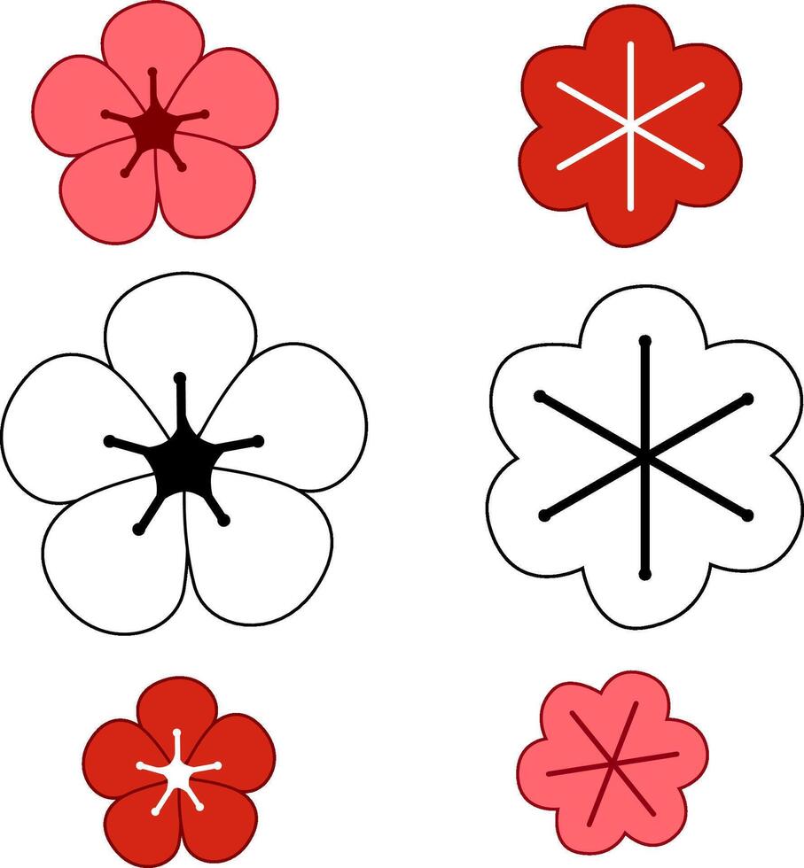 Chinese new year hand drawn flower blossoms. Traditional decorative cartoon graphic blossom in Chinese and Japanese style for card, print, flyers, posters, merch, covers. vector