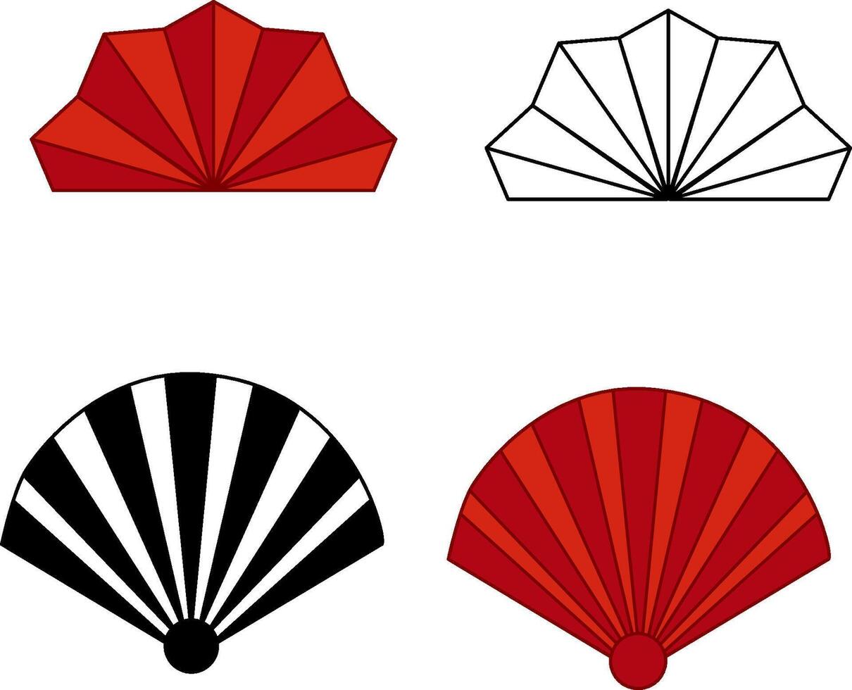Asian design element set. decorative collection of fans in cartoon. chinese and japanese style. red fans graphic illustration vector