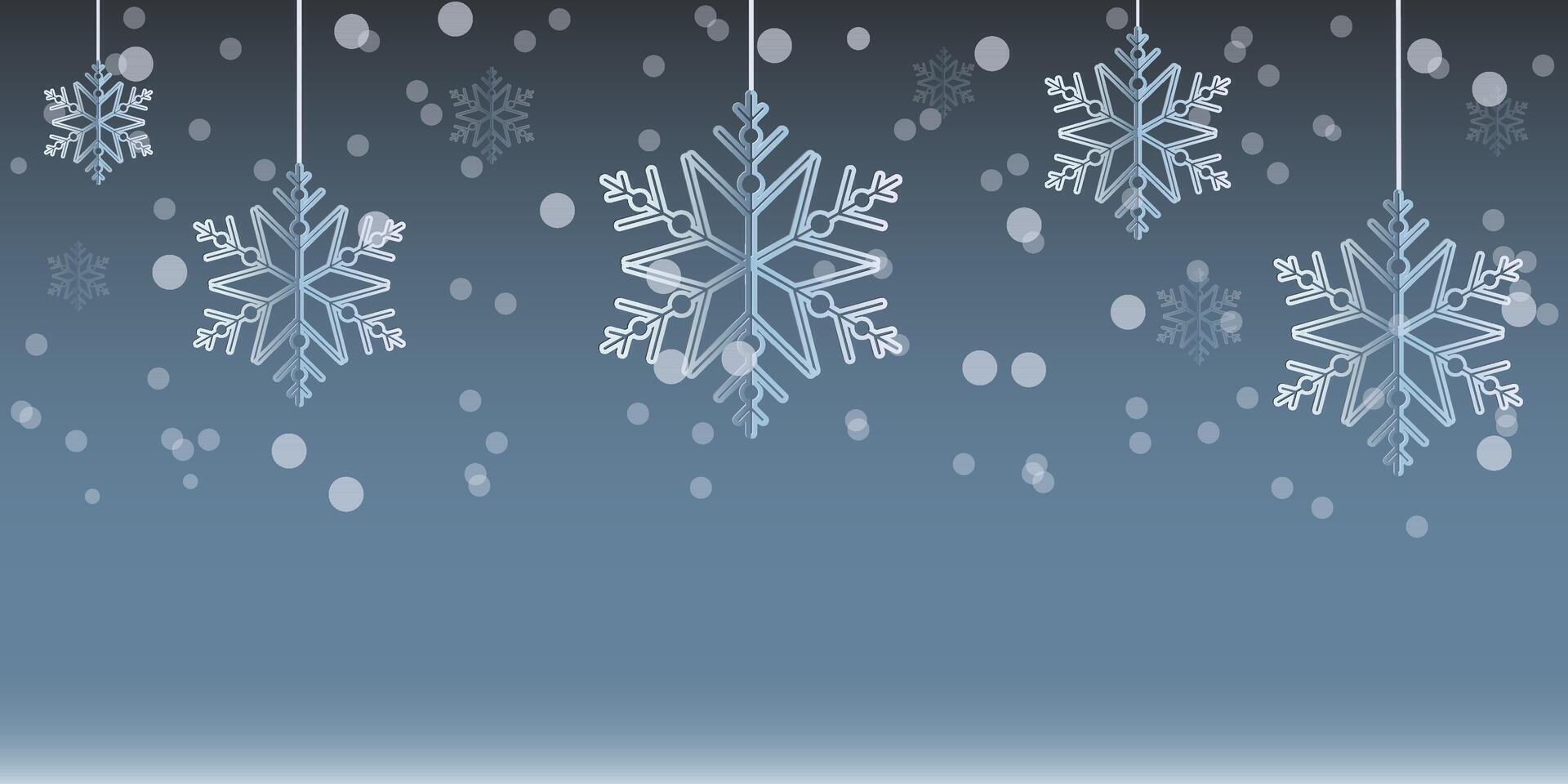 Merry Christmas and Happy New Year horizontal banner. Winter celebration background with text and snowflakes. vector