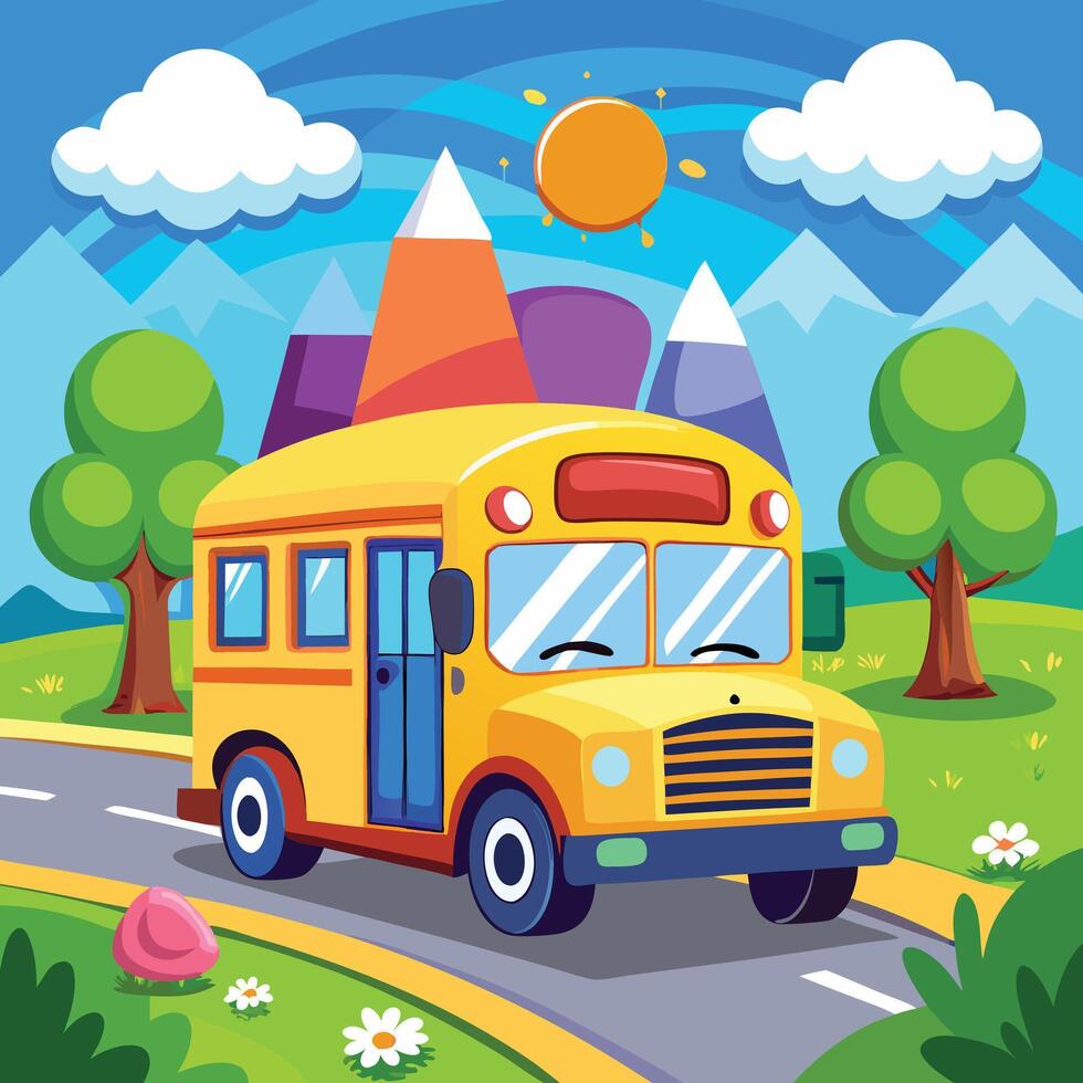 School Bus Cartoon Icon Illustration. vector