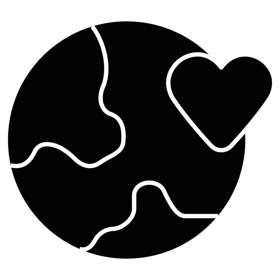 A black and white image of a heart and earth vector