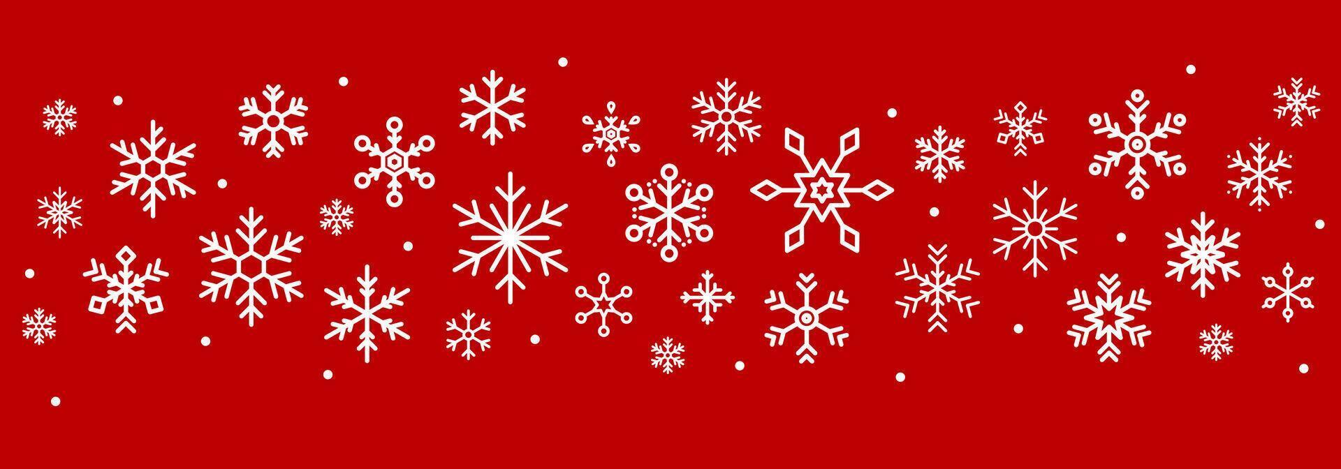 white snow crystals or flakes in red background for Christmas banner, background template for covers, posters, flyers, events vector