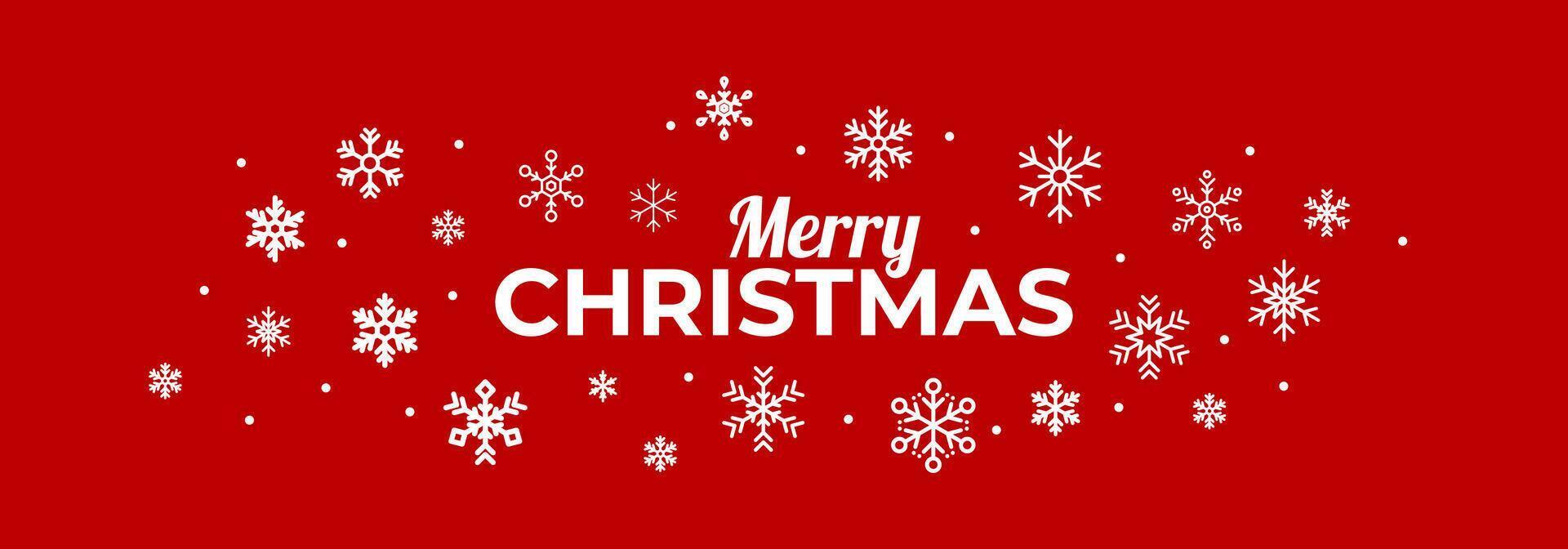 merry Christmas in white with snow crystals in Red background banner template for cover, wallpaper, invitation vector