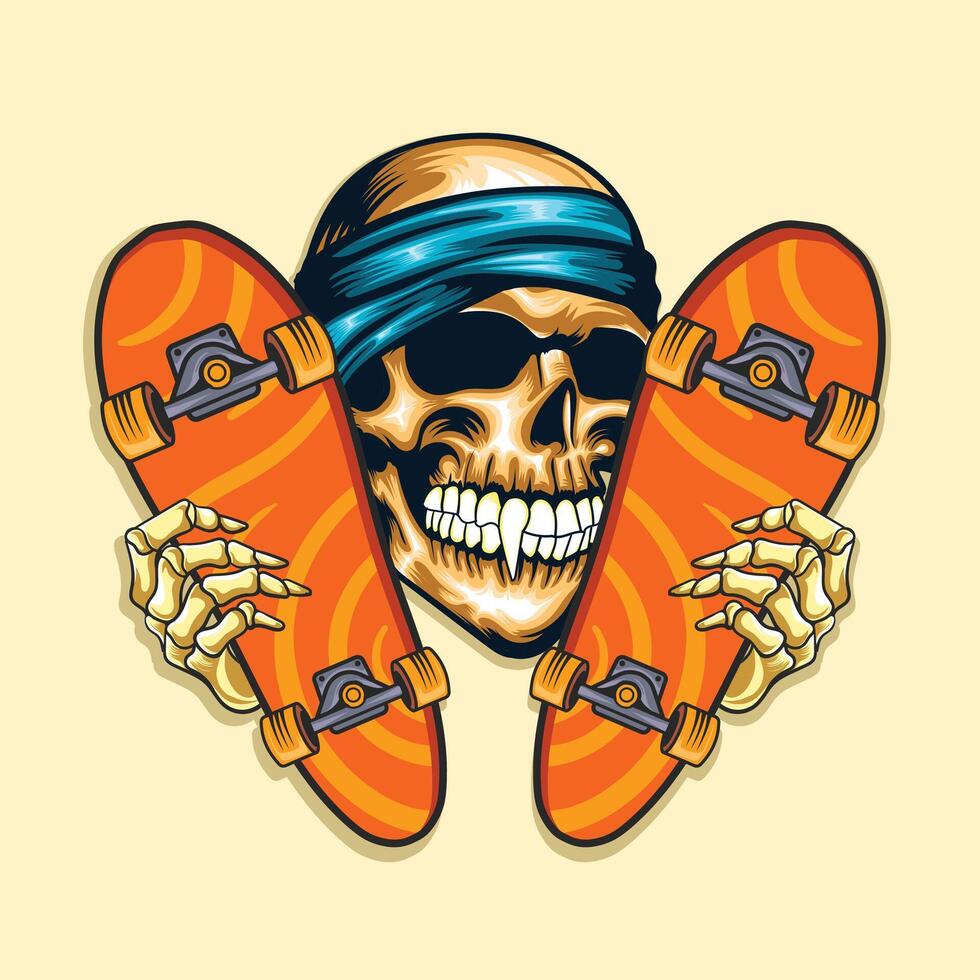 a skeleton hand holding sketboard design. vector