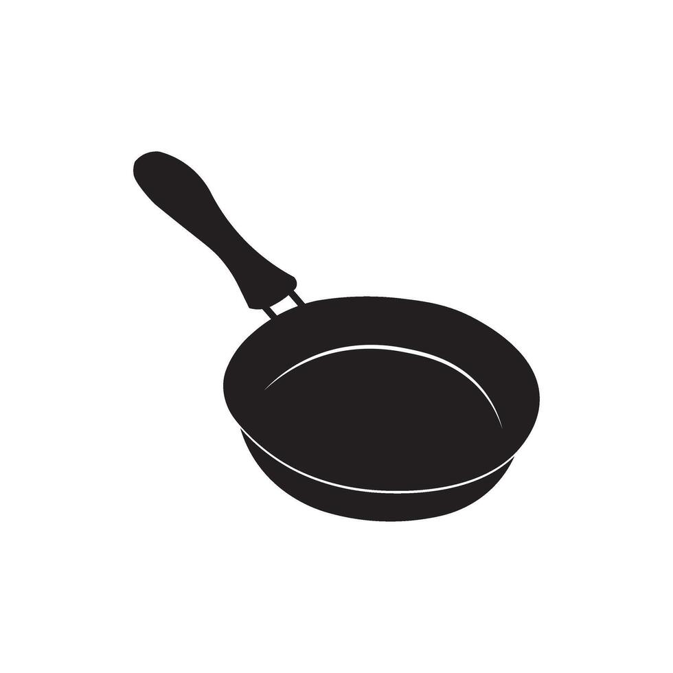 A black and white illustration of a frying pan vector