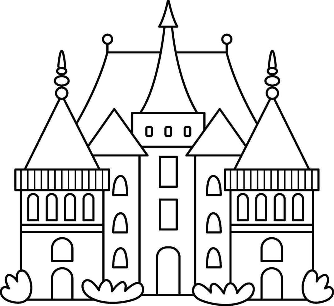 castle line icon. Paris sight black and white illustration. Traditional France landmark. Historical French flat style place of interest isolated on white background vector