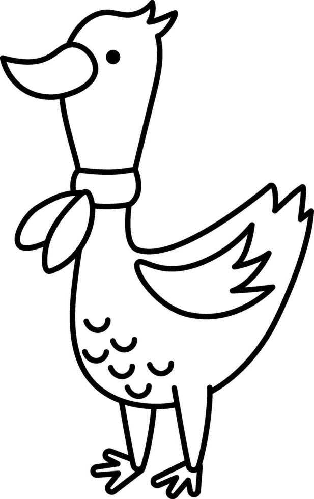 Black and white goose in scarf. Domestic or farm bird illustration. Cute character icon or coloring page. French symbol picture vector