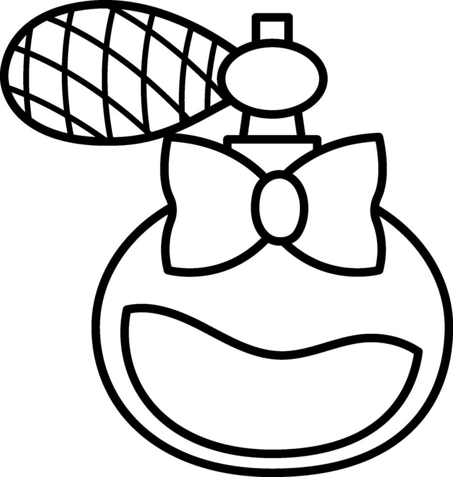 Bottle of perfume line icon with sprayer and bow. black and white toilet water illustration or coloring page vector