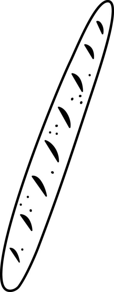 black and white baguette illustration. French bread line icon. Breakfast roll or coloring page vector