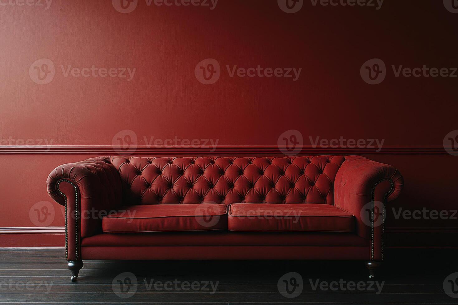 Red couch in living room interior. Interior furniture photo