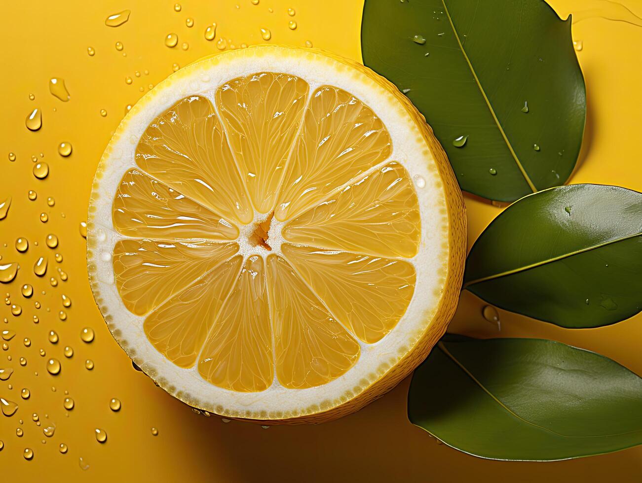 A lemon on a yellow background photo