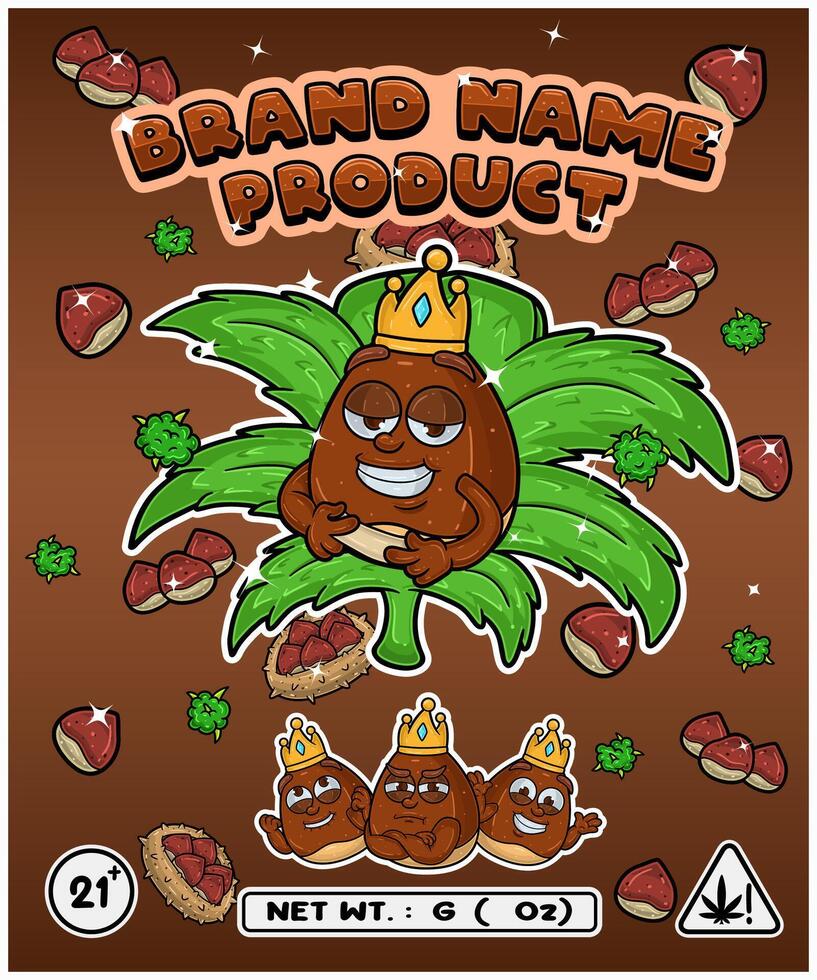 Chestnut Strain In Herbal Leaf and Brand Name Product Packaging. For Product, Label, Business and Brand Product. Vectors Illustrations.