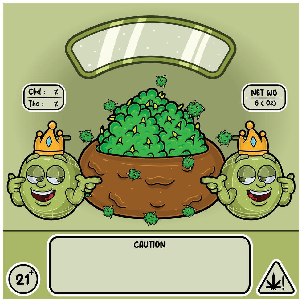 Melon Strain with Herbal Leaves in cartoon style. Herbal Leaves Design For Logo, Label and Packaging Product. vector