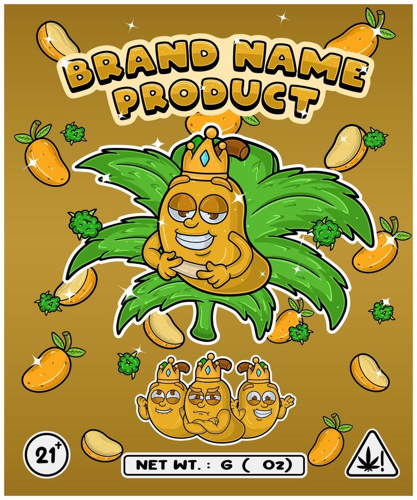 Mango Fruit Strain In Herbal Leaf and Brand Name Product Packaging. For Product, Label, Business and Brand Product. Vectors Illustrations.