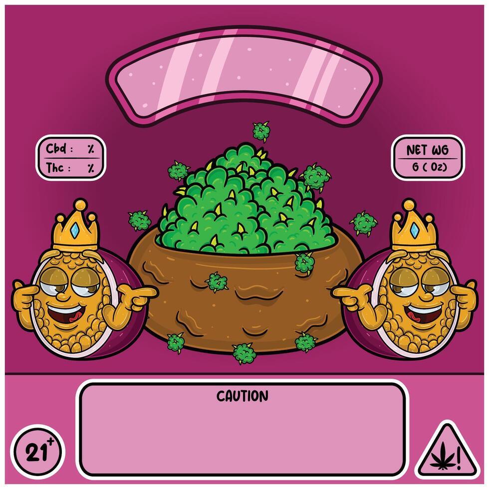 Passion Fruit Strain with Herbal Leaves in cartoon style. Herbal Leaves Design For Logo, Label and Packaging Product. vector