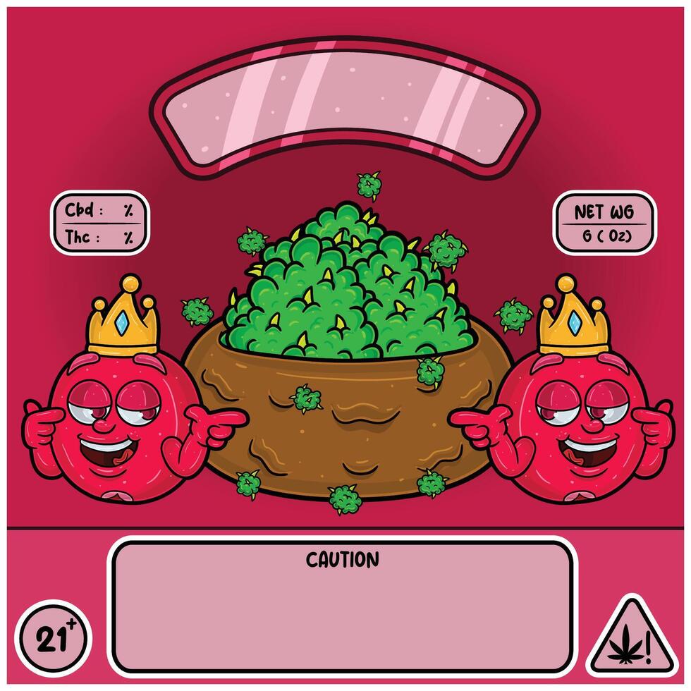Cranberry Strain with Herbal Leaves in cartoon style. Herbal Leaves Design For Logo, Label and Packaging Product. vector