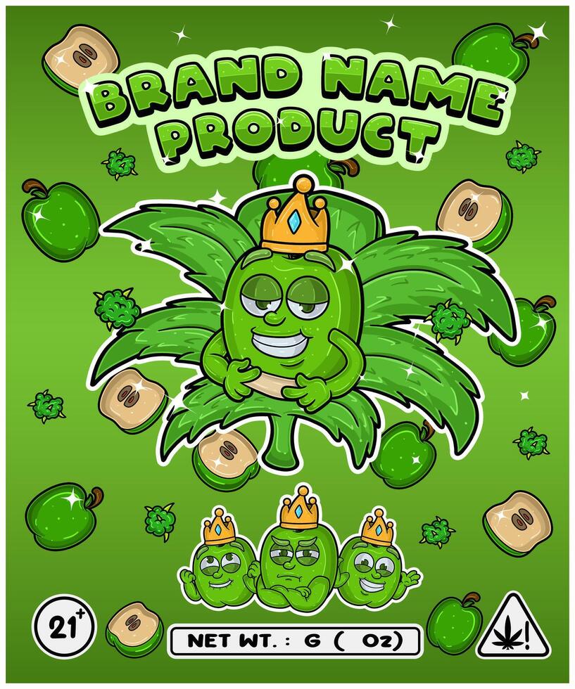 Green Apple Fruit Strain In Herbal Leaf and Brand Name Product Packaging. For Product, Label, Business and Brand Product. Vectors Illustrations.