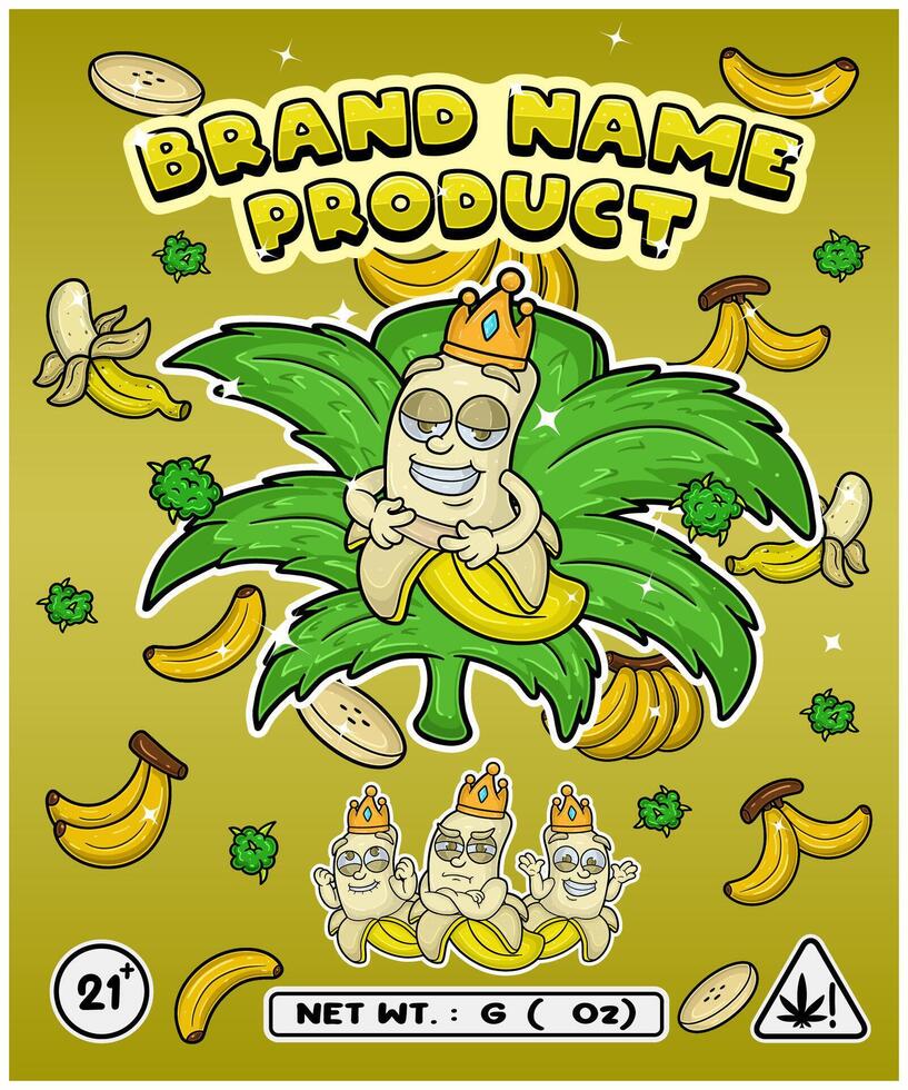 Banana Fruit Strain In Herbal Leaf and Brand Name Product Packaging. For Product, Label, Business and Brand Product. Vectors Illustrations.