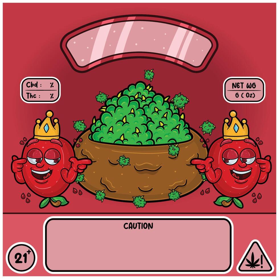Pomegranate Strain with Herbal Leaves in cartoon style. Herbal Leaves Design For Logo, Label and Packaging Product. vector
