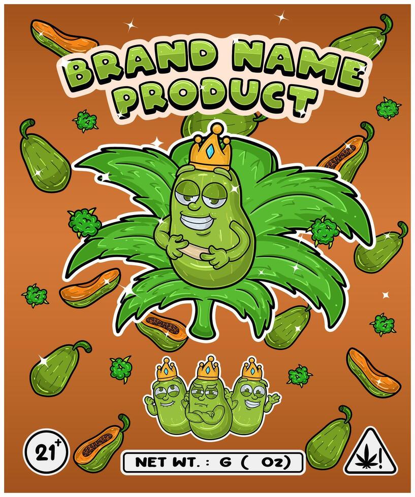 Papaya Fruit Strain In Herbal Leaf and Brand Name Product Packaging. For Product, Label, Business and Brand Product. Vectors Illustrations.