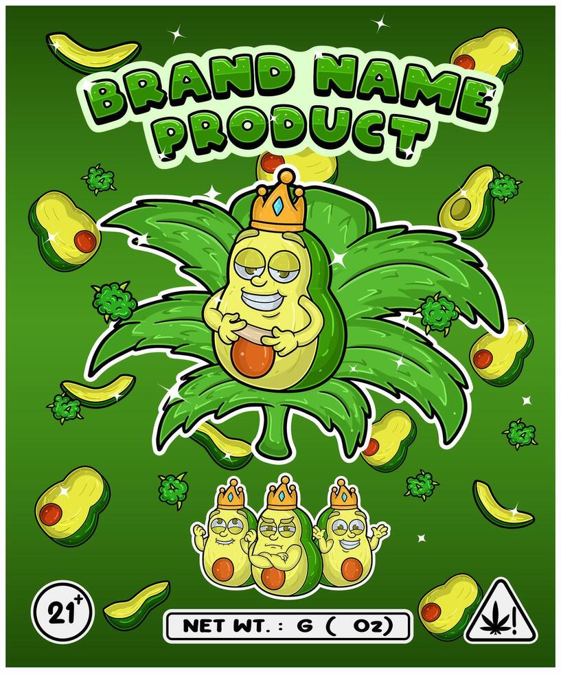 Avocado Fruit Strain In Herbal Leaf and Brand Name Product Packaging. For Product, Label, Business and Brand Product. Vectors Illustrations.