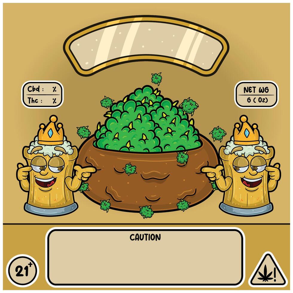 Root Beer Strain with Herbal Leaves in cartoon style. Herbal Leaves Design For Logo, Label and Packaging Product. vector