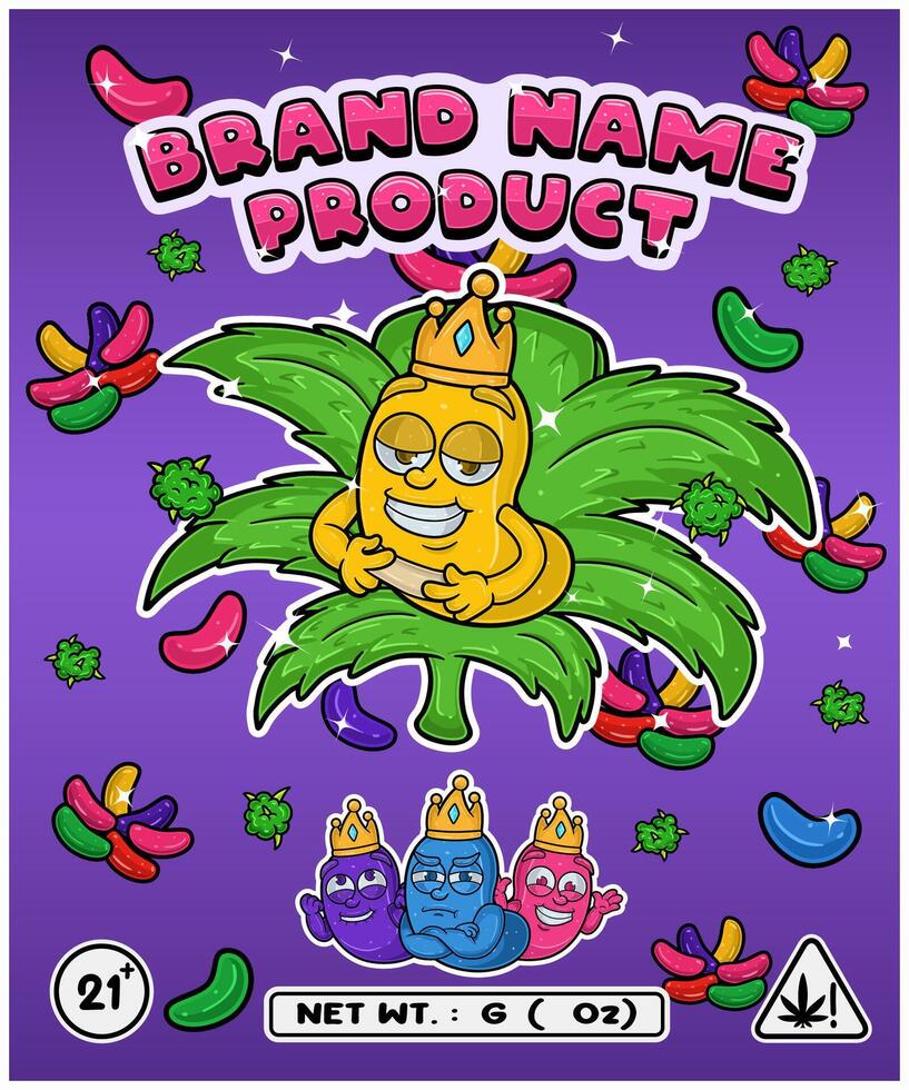 Bean Candy Strain In Herbal Leaf and Brand Name Product Packaging. For Product, Label, Business and Brand Product. Vectors Illustrations.