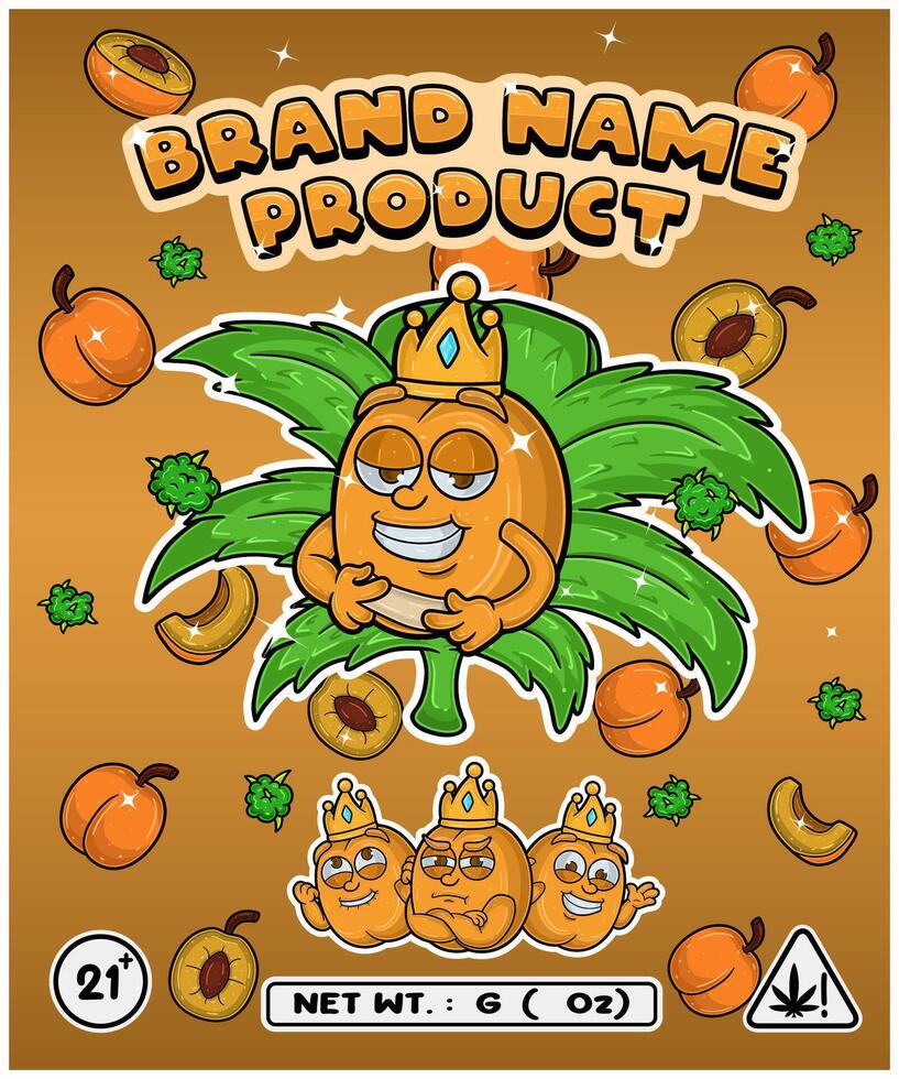 Peach Fruit Strain In Herbal Leaf and Brand Name Product Packaging. For Product, Label, Business and Brand Product. Vectors Illustrations.