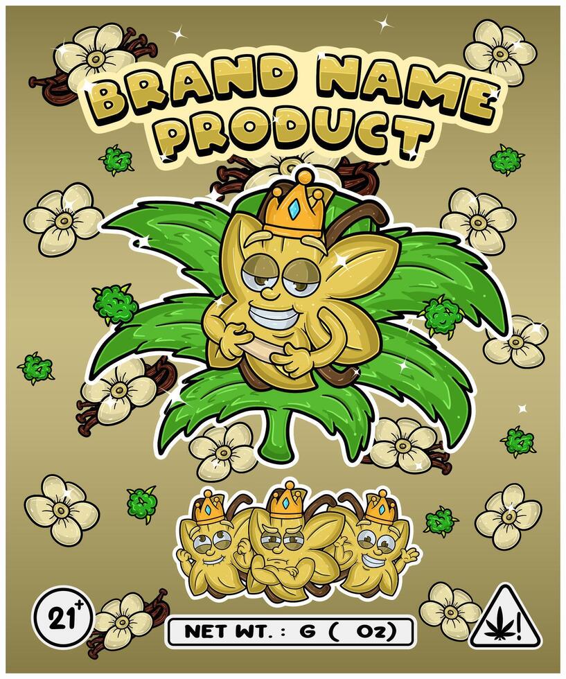 Vanilla Strain In Herbal Leaf and Brand Name Product Packaging. For Product, Label, Business and Brand Product. Vectors Illustrations.