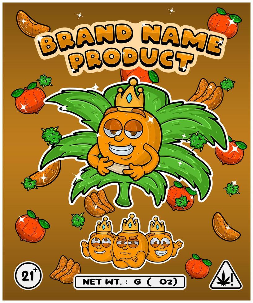 Orange Fruit Strain In Herbal Leaf and Brand Name Product Packaging. For Product, Label, Business and Brand Product. Vectors Illustrations.