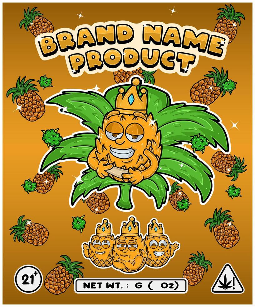 Pineapple Fruit Strain In Herbal Leaf and Brand Name Product Packaging. For Product, Label, Business and Brand Product. Vectors Illustrations.