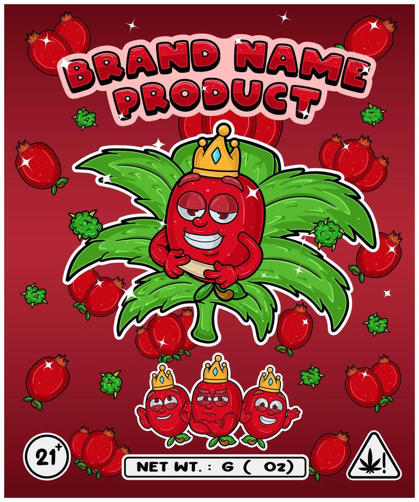 Pomegranate Fruit Strain In Herbal Leaf and Brand Name Product Packaging. For Product, Label, Business and Brand Product. Vectors Illustrations.