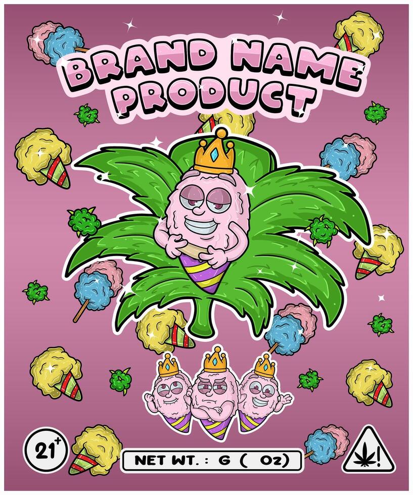 Cotton Candy Strain In Herbal Leaf and Brand Name Product Packaging. For Product, Label, Business and Brand Product. Vectors Illustrations.