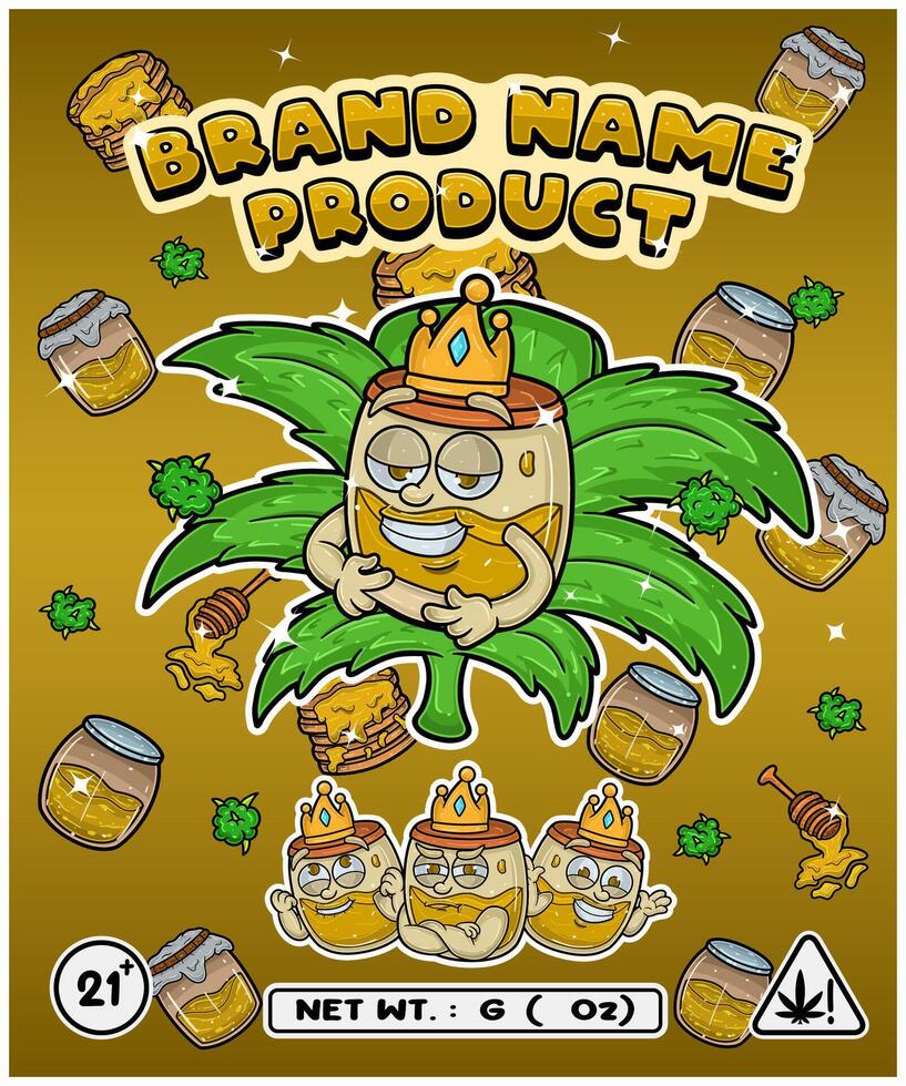 Honey Strain In Herbal Leaf and Brand Name Product Packaging. For Product, Label, Business and Brand Product. Vectors Illustrations.
