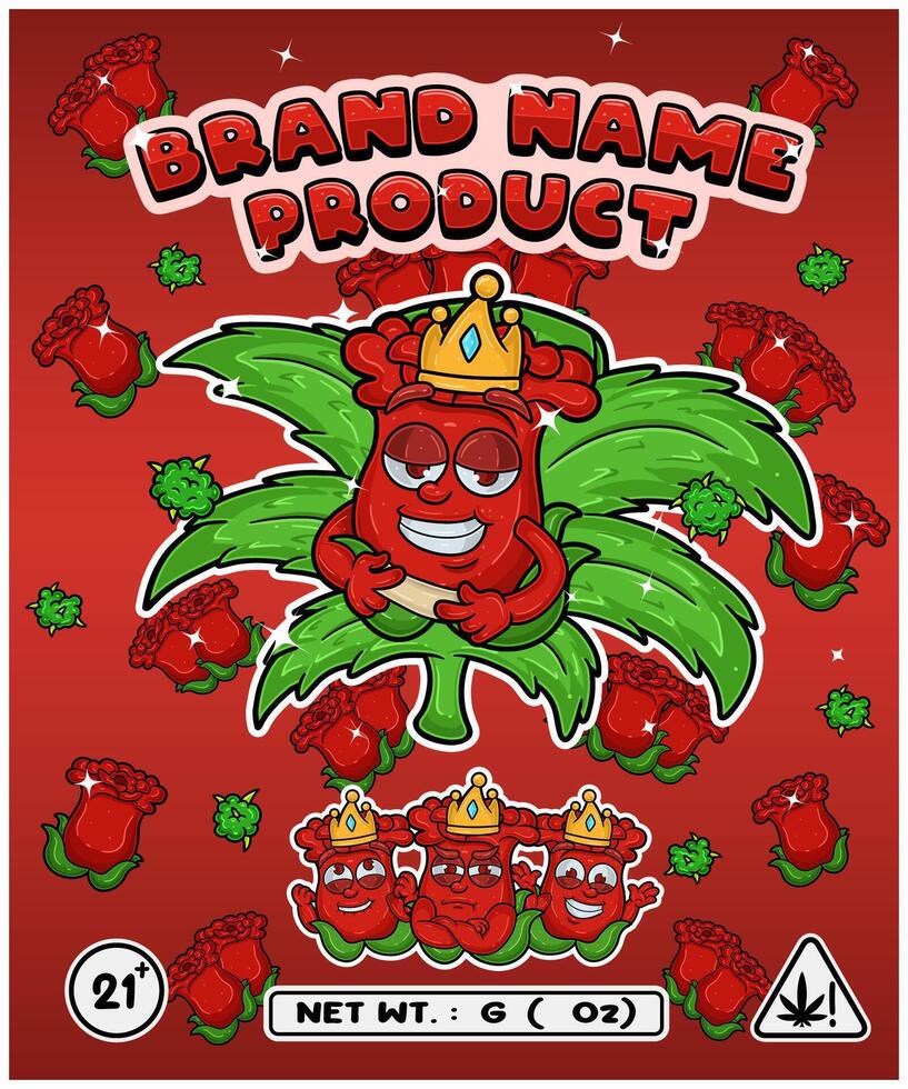 Roses Strain In Herbal Leaf and Brand Name Product Packaging. For Product, Label, Business and Brand Product. Vectors Illustrations.