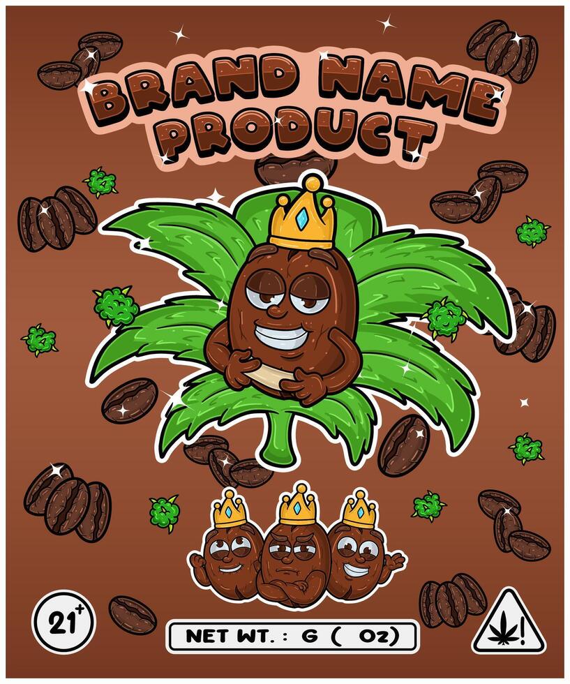 Coffee Strain In Herbal Leaf and Brand Name Product Packaging. For Product, Label, Business and Brand Product. Vectors Illustrations.