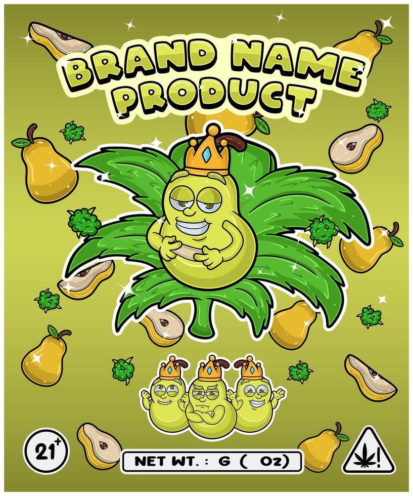 Pears Fruit Strain In Herbal Leaf and Brand Name Product Packaging. For Product, Label, Business and Brand Product. Vectors Illustrations.