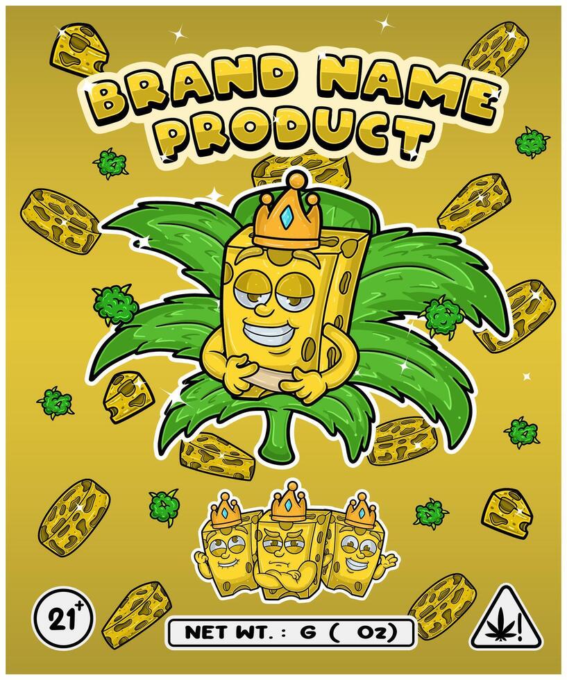 Cheese Strain In Herbal Leaf and Brand Name Product Packaging. For Product, Label, Business and Brand Product. Vectors Illustrations.