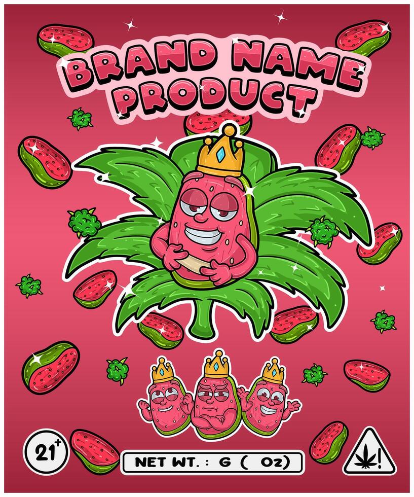 Guava Fruit Strain In Herbal Leaf and Brand Name Product Packaging. For Product, Label, Business and Brand Product. Vectors Illustrations.